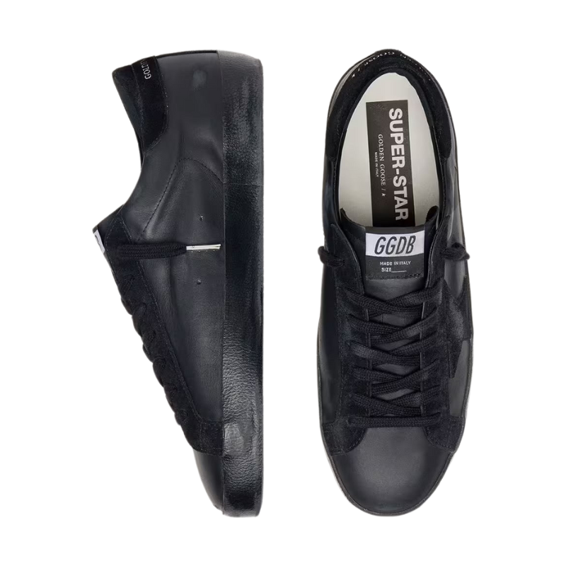 Golden Goose Men’s Super-Star in black nappa with black suede star and heel tab